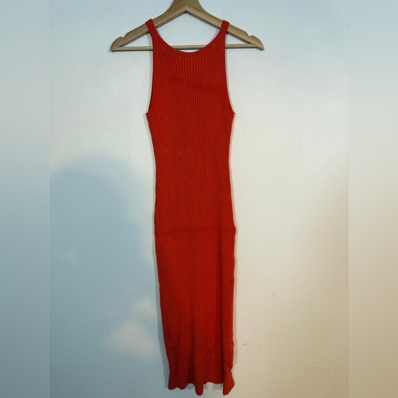 H&M Ribbed Knit Bodycon Midi Dress - Red - Size M - Picture 2 of 10